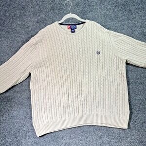 Chaps Cable Knit Fisherman Sweater XL Beige Embroidered Crest Preppy Old Money